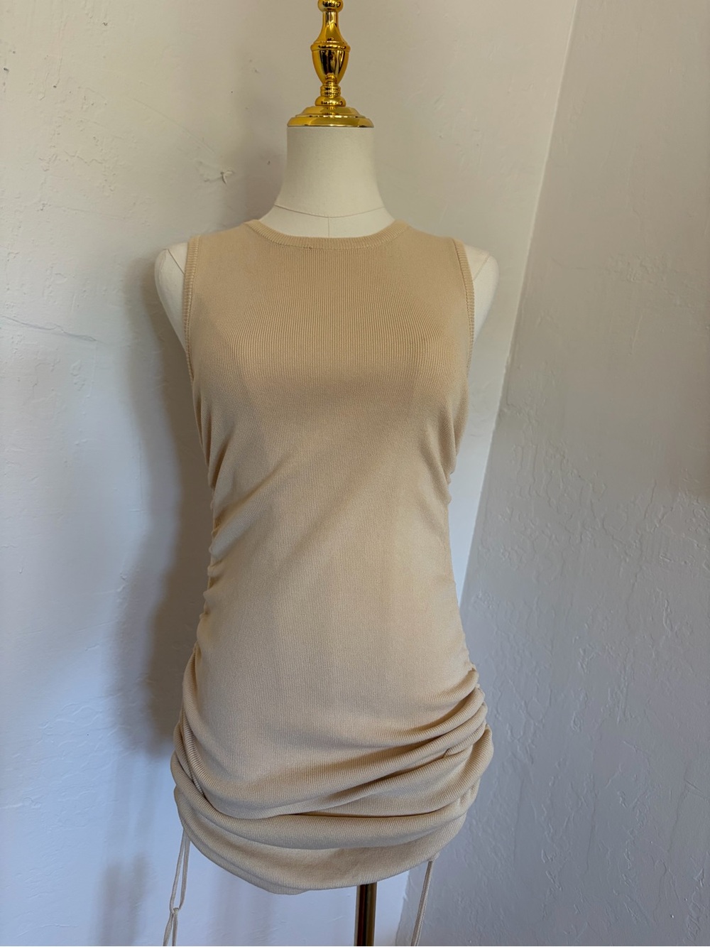 Lioness Beige Ruched Side Tank Dress